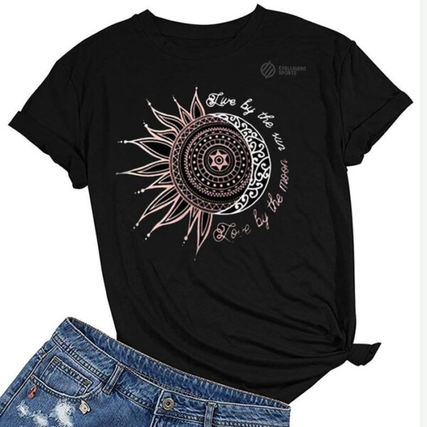 Women's Sun And Moon Printed Round Neck Short Sleeve